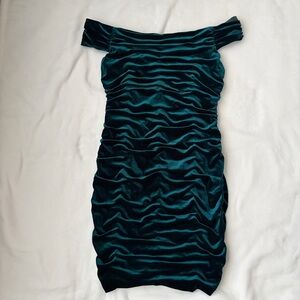 Teal Off-Shoulder Ruched Dress